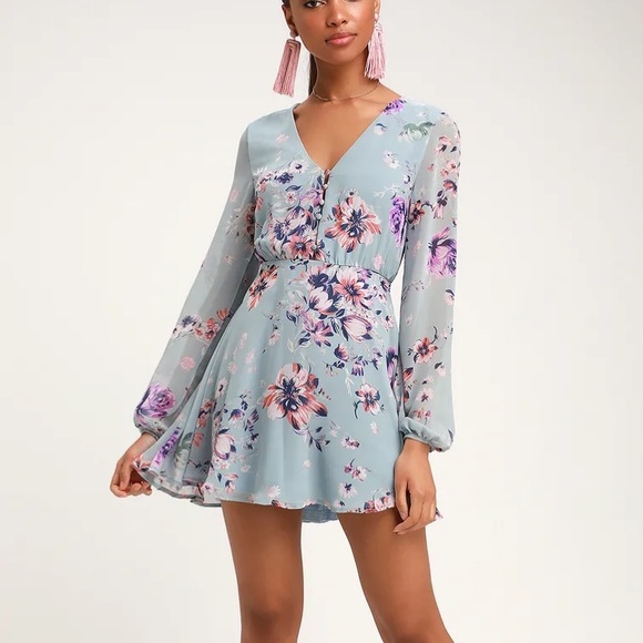Lulu's | Dresses | Nwt Lulus Blue Floral Dress | Poshmark